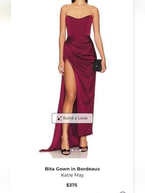 Katie May Strapless Satin Gown in Bordeaux